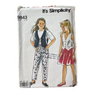 Simplicity 9843 Girls Sewing Pattern Vest Skirt & Pants Sizes 4-12 Retro UNCUT